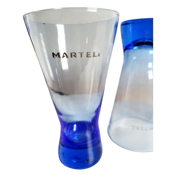 Set Of 4 Martell Cognac Etched Cobalt Blue Cocktail Glasses 9oz Von Pok - Picture 3 of 9